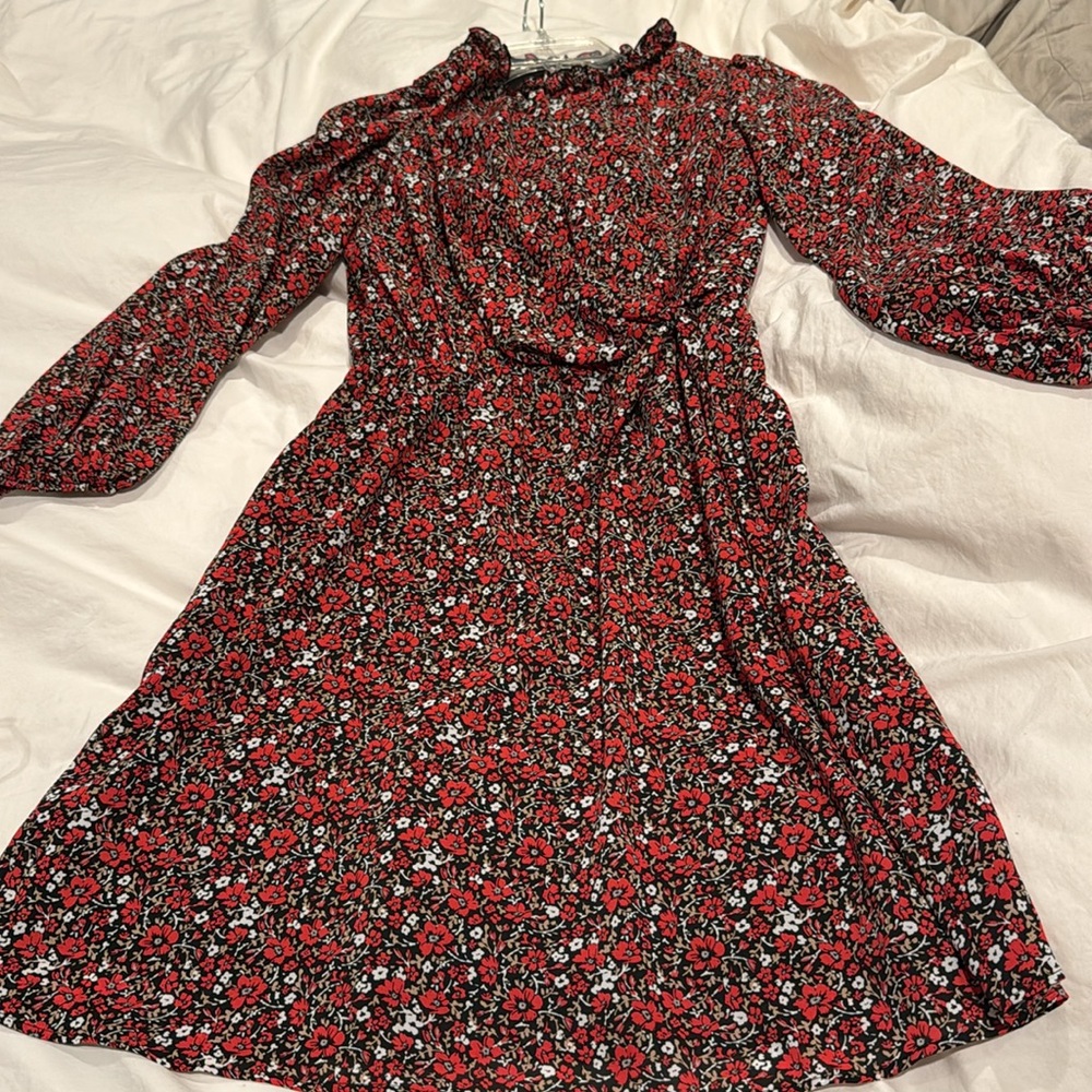 Banana Republic Red and Black Wrap Sundress with Bishop Sleeves
